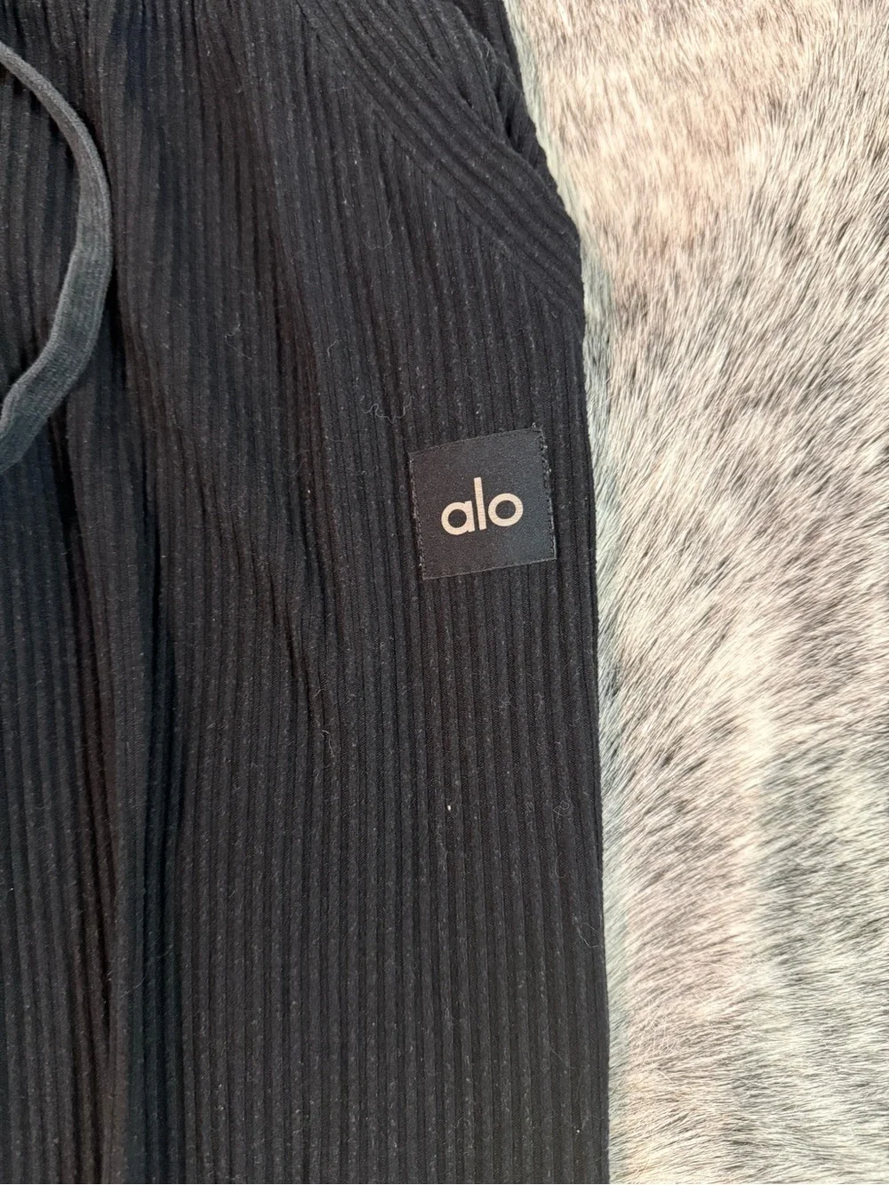 ALO Yoga Black Ribbed Slim Joggers with Drawstring
